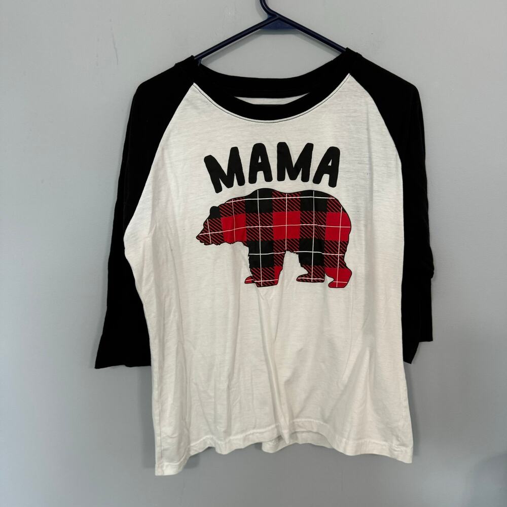 Unbranded Mama Bear Plaid Raglan Tee Shirt Size Large Baseball Tee - Picture 1 of 6